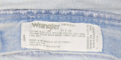 Wrangler Men Blue 34x36 Straight Fit Light Wash Denim Jeans