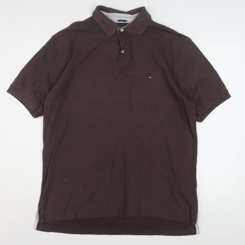 Tommy Hilfiger Men's Brown Short Sleeve Polo Shirt L