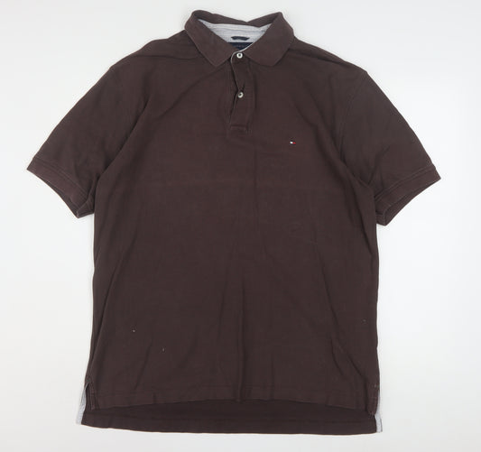 Tommy Hilfiger Men's Brown Short Sleeve Polo Shirt L