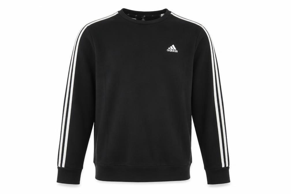 Front view of Adidas Men's Black Crew Neck Pullover Sweatshirt L Sports Style