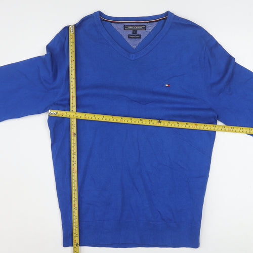 Tommy Hilfiger Men's Blue Cotton V-Neck Jumper Size S