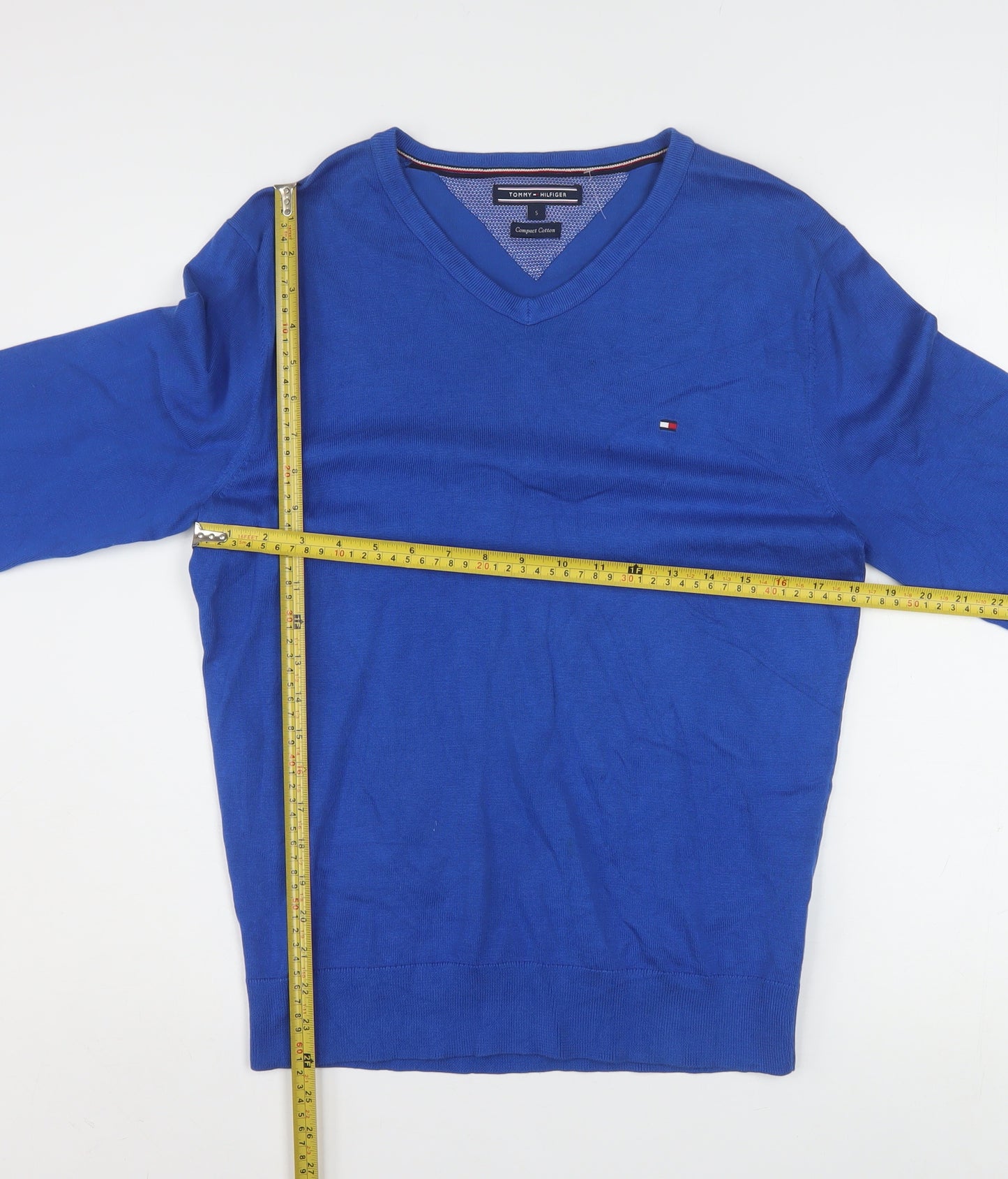 Tommy Hilfiger Men's Blue Cotton V-Neck Jumper Size S