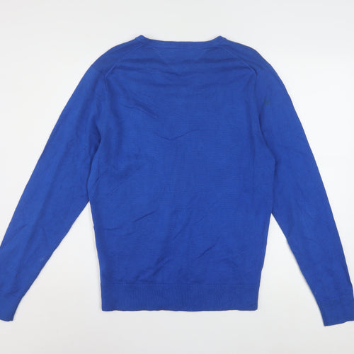 Tommy Hilfiger Men's Blue Cotton V-Neck Jumper Size S