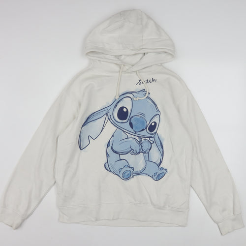 Disney Women White Hoodie Stitch Graphic Pullover Size 10/12