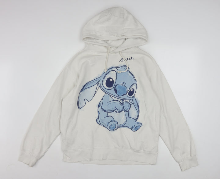 Disney Women White Hoodie Stitch Graphic Pullover Size 10/12