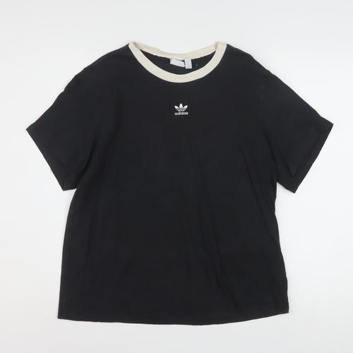 Adidas Womens Black Ringer Short Sleeve T-Shirt Size 16 100% Cotton