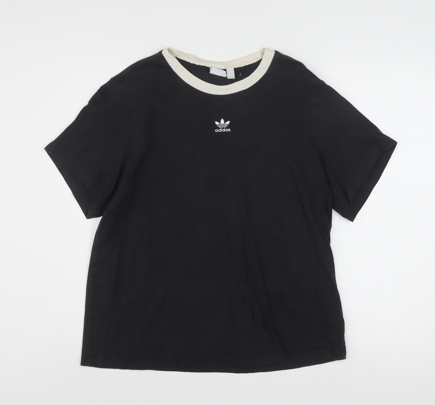 Adidas Womens Black Ringer Short Sleeve T-Shirt Size 16 100% Cotton