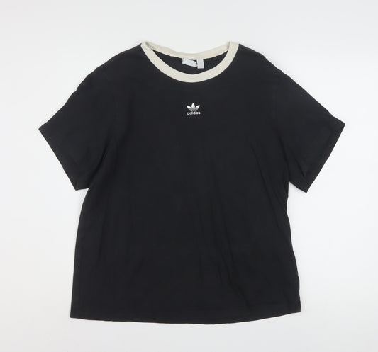 Adidas Womens Black Ringer Short Sleeve T-Shirt Size 16 100% Cotton