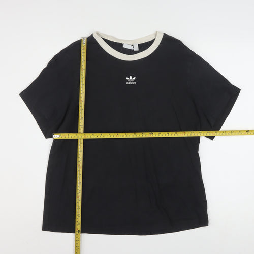 Adidas Womens Black Ringer Short Sleeve T-Shirt Size 16 100% Cotton