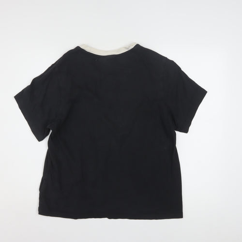 Adidas Womens Black Ringer Short Sleeve T-Shirt Size 16 100% Cotton