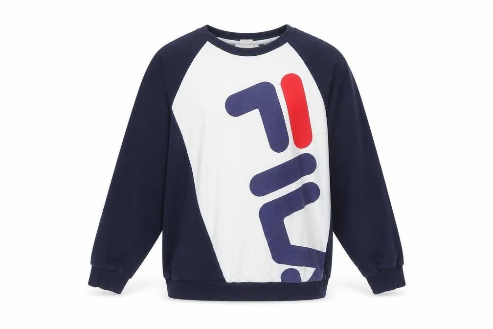 Front view of Fila Men's Blue XL Pullover Sweatshirt Crew Neck Graphic Logo