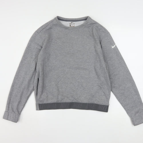 Nike Women Grey Dri-FIT Crew Neck Pullover Sweatshirt Size S