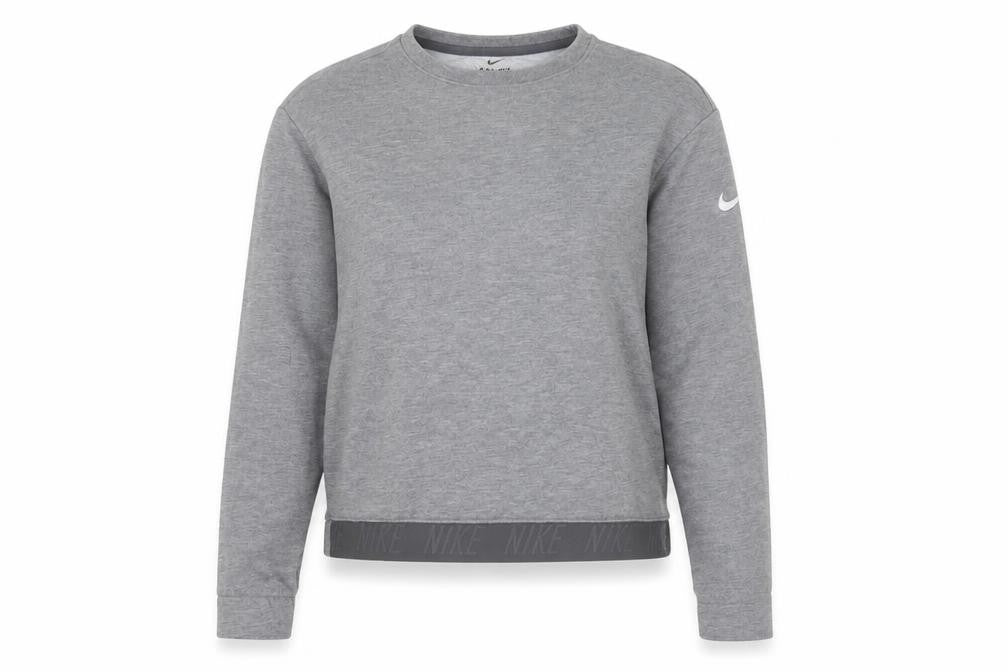 Front view of Nike Women Grey Dri-FIT Crew Neck Pullover Sweatshirt, size S