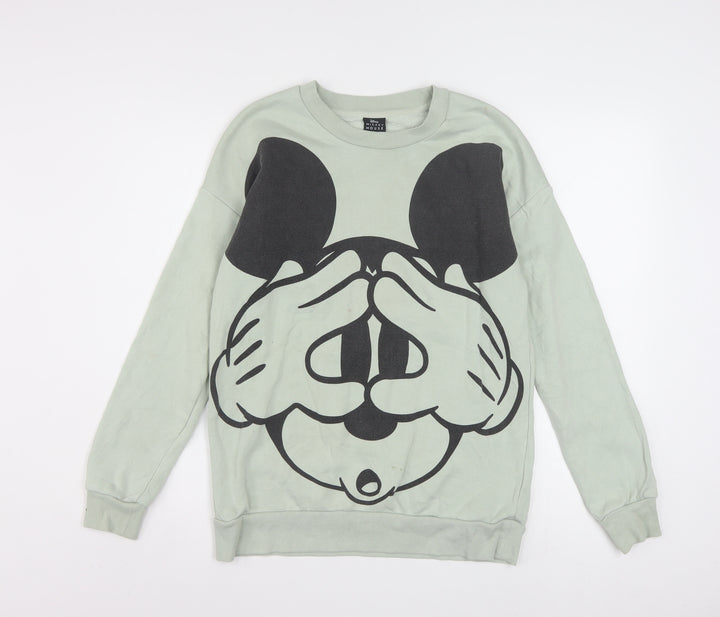 Disney Mickey Mouse Women’s Green Graphic Pullover Sweatshirt Size S