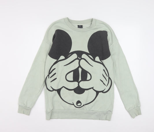 Disney Mickey Mouse Women’s Green Graphic Pullover Sweatshirt Size S
