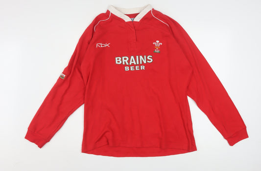 Reebok Mens Red XL Rugby Sweatshirt Henley Long Sleeve WRU Brains Beer