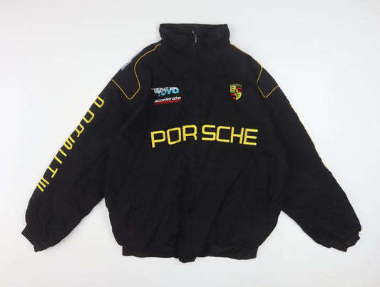 Porsche Men’s Black XL Bomber Jacket Racing Motorsport Logo Full Zip