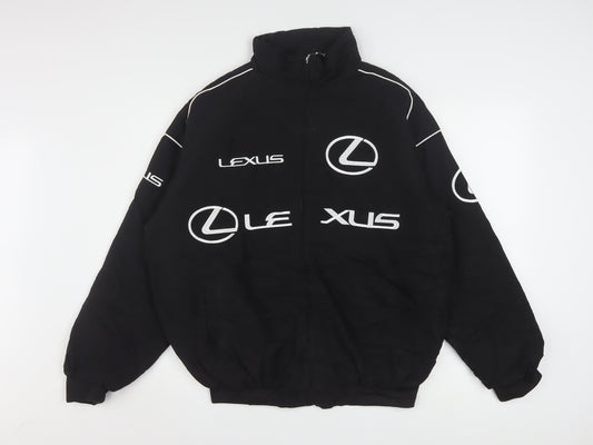 Lexus Men's Black Bomber Jacket Size L Embroidered Logo Racing Style