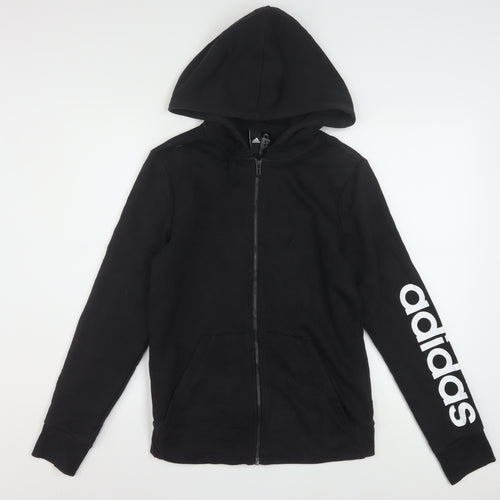 Adidas Womens Black Full Zip Hoodie Size M 12-14 Cotton Blend