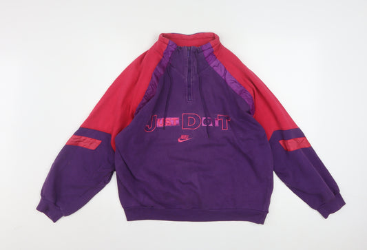 Nike Women's Purple & Red 1/4 Zip Just Do It Sweatshirt M Vintage