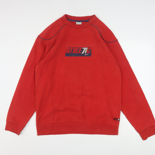 Nike Womens Red Athletic Logo Pullover Sweatshirt XL Relaxed Fit