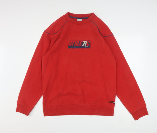 Nike Womens Red Athletic Logo Pullover Sweatshirt XL Relaxed Fit