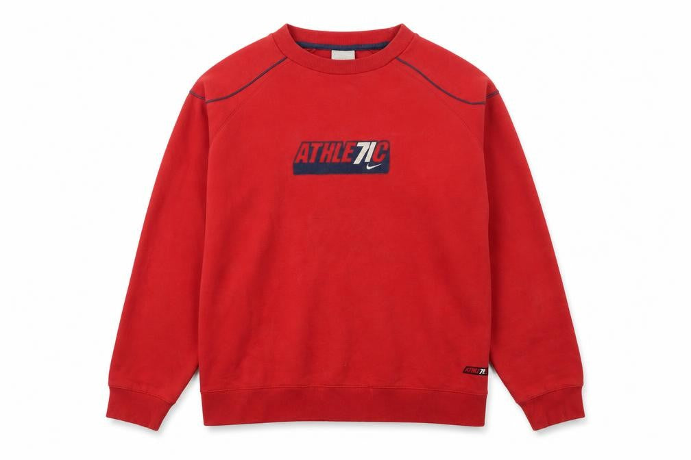 Front view of Nike women’s red athletic logo pullover sweatshirt xl relaxed fit