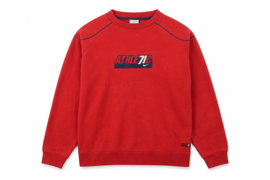 Front view of Nike women’s red athletic logo pullover sweatshirt xl relaxed fit