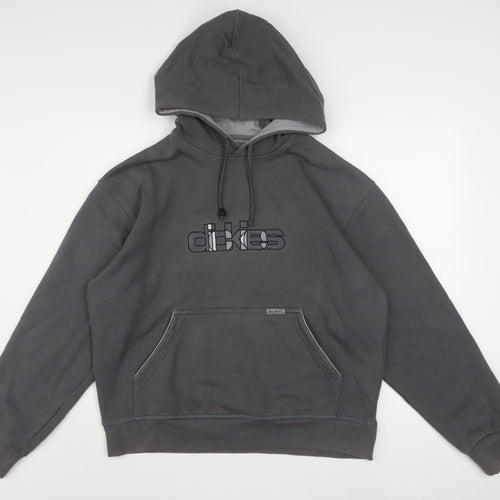 Dickies Men Grey Pullover Hoodie Large Fleece Logo Sweatshirt