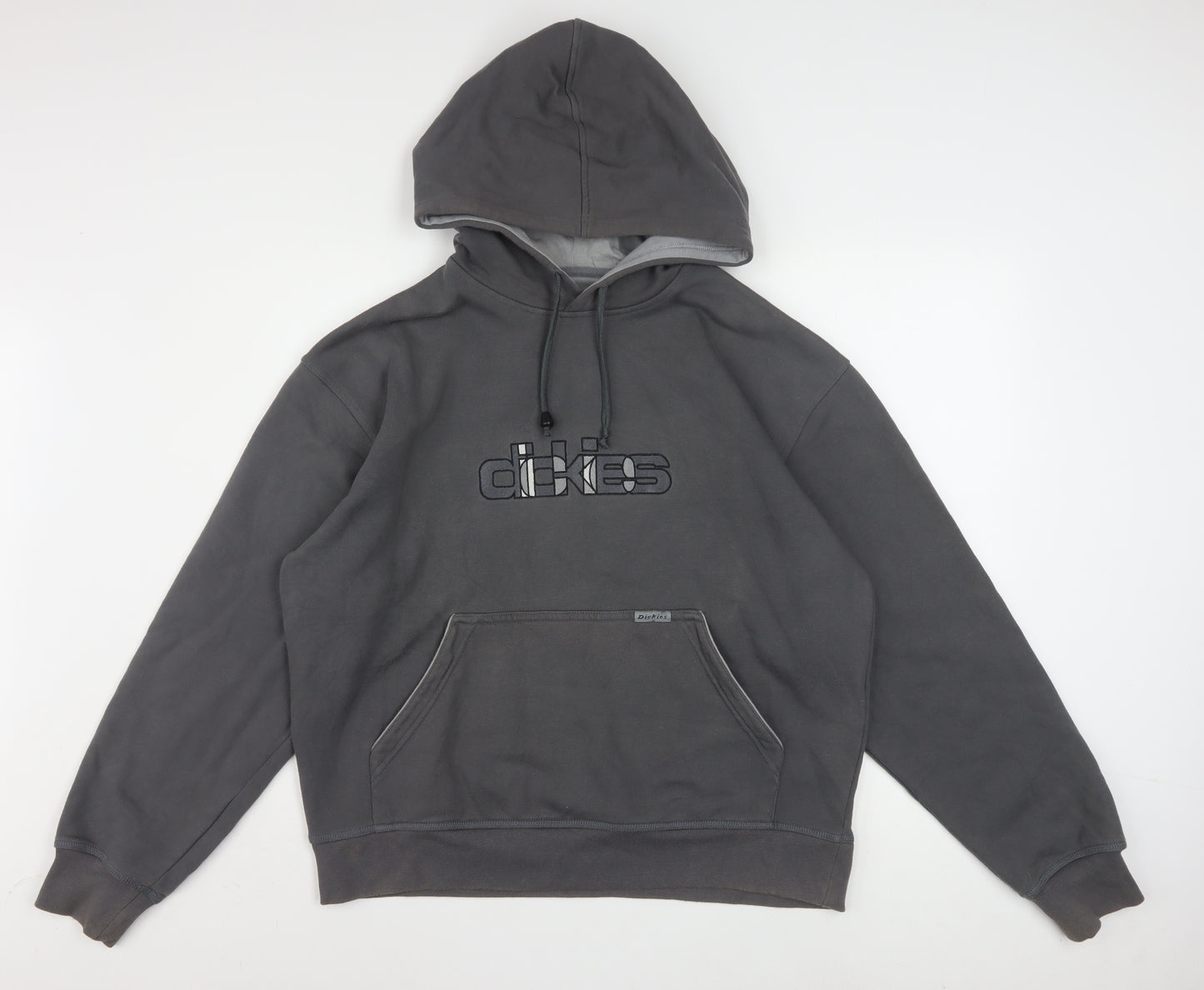 Dickies Men Grey Pullover Hoodie Large Fleece Logo Sweatshirt