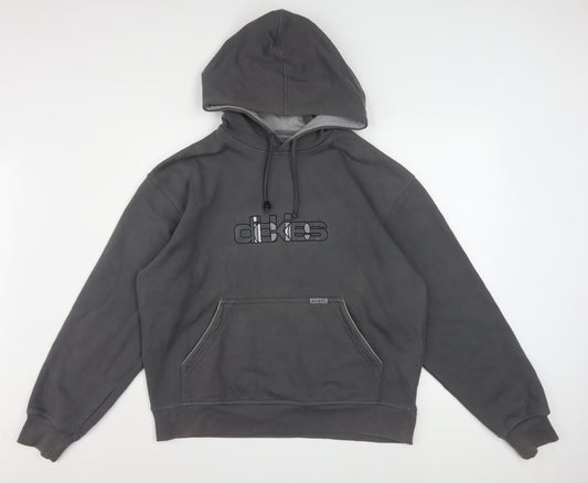 Dickies Men Grey Pullover Hoodie Large Fleece Logo Sweatshirt