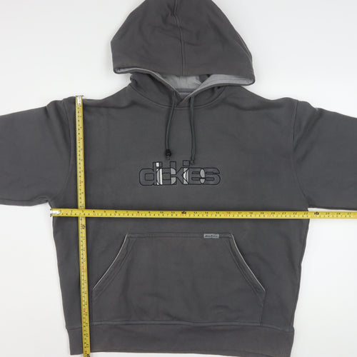 Dickies Men Grey Pullover Hoodie Large Fleece Logo Sweatshirt