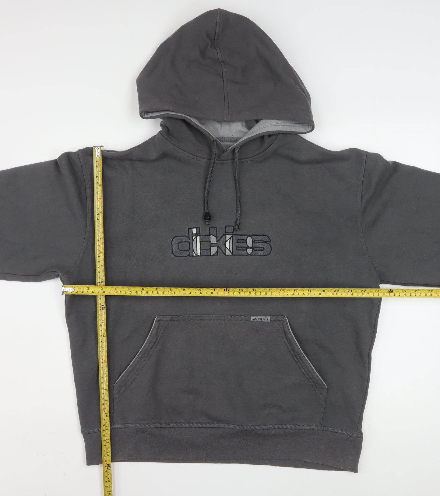 Dickies Men Grey Pullover Hoodie Large Fleece Logo Sweatshirt