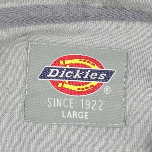 Dickies Men Grey Pullover Hoodie Large Fleece Logo Sweatshirt