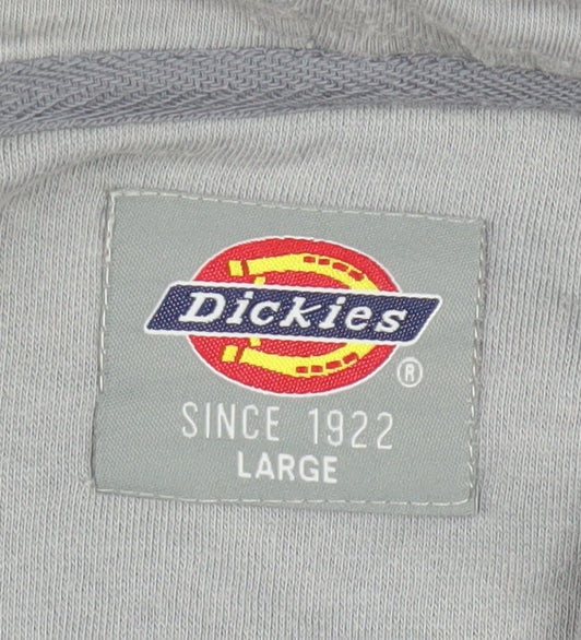 Dickies Men Grey Pullover Hoodie Large Fleece Logo Sweatshirt
