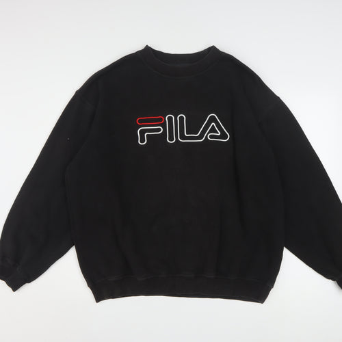 FILA Men’s Black Pullover Sweatshirt L Logo Crew Neck Fleece