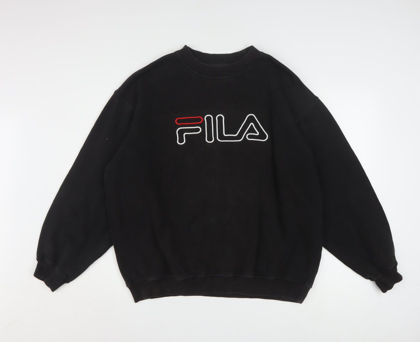 FILA Men’s Black Pullover Sweatshirt L Logo Crew Neck Fleece