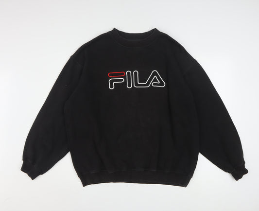 FILA Men’s Black Pullover Sweatshirt L Logo Crew Neck Fleece