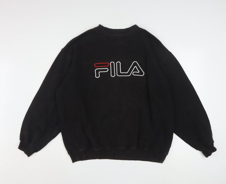 FILA Men’s Black Pullover Sweatshirt L Logo Crew Neck Fleece
