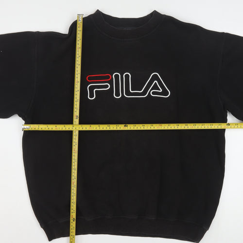 FILA Men’s Black Pullover Sweatshirt L Logo Crew Neck Fleece