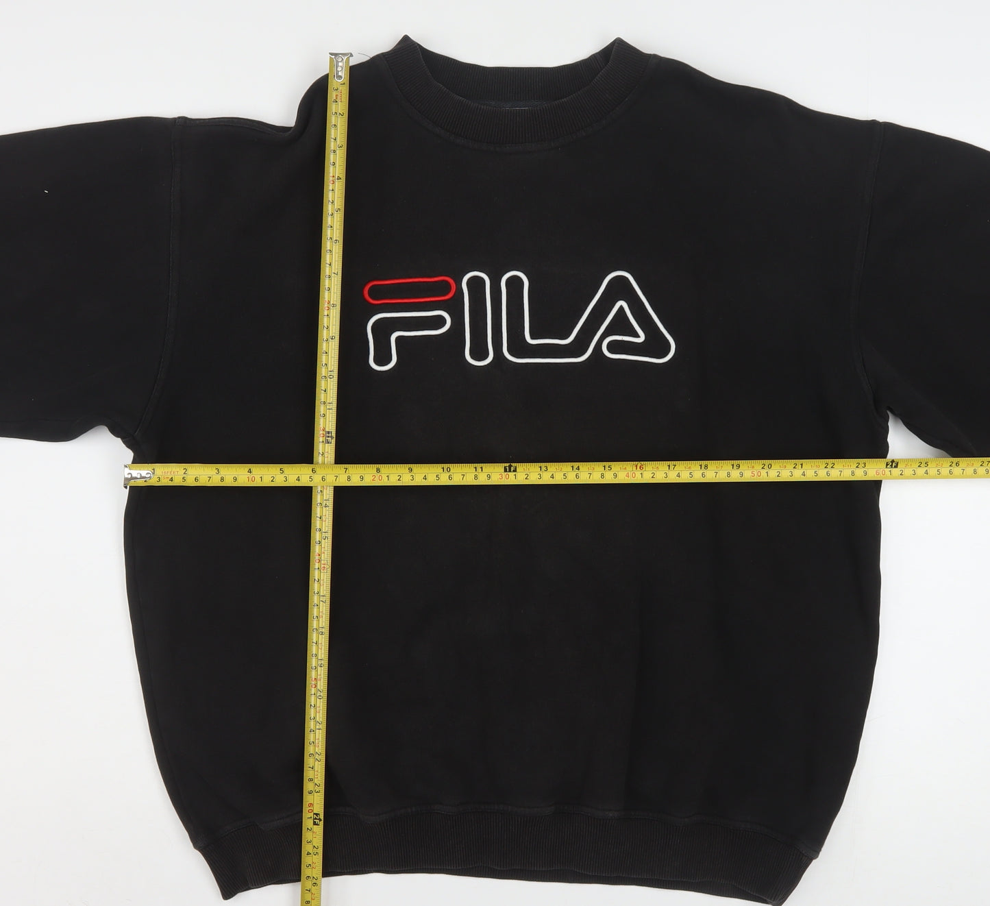 FILA Men’s Black Pullover Sweatshirt L Logo Crew Neck Fleece