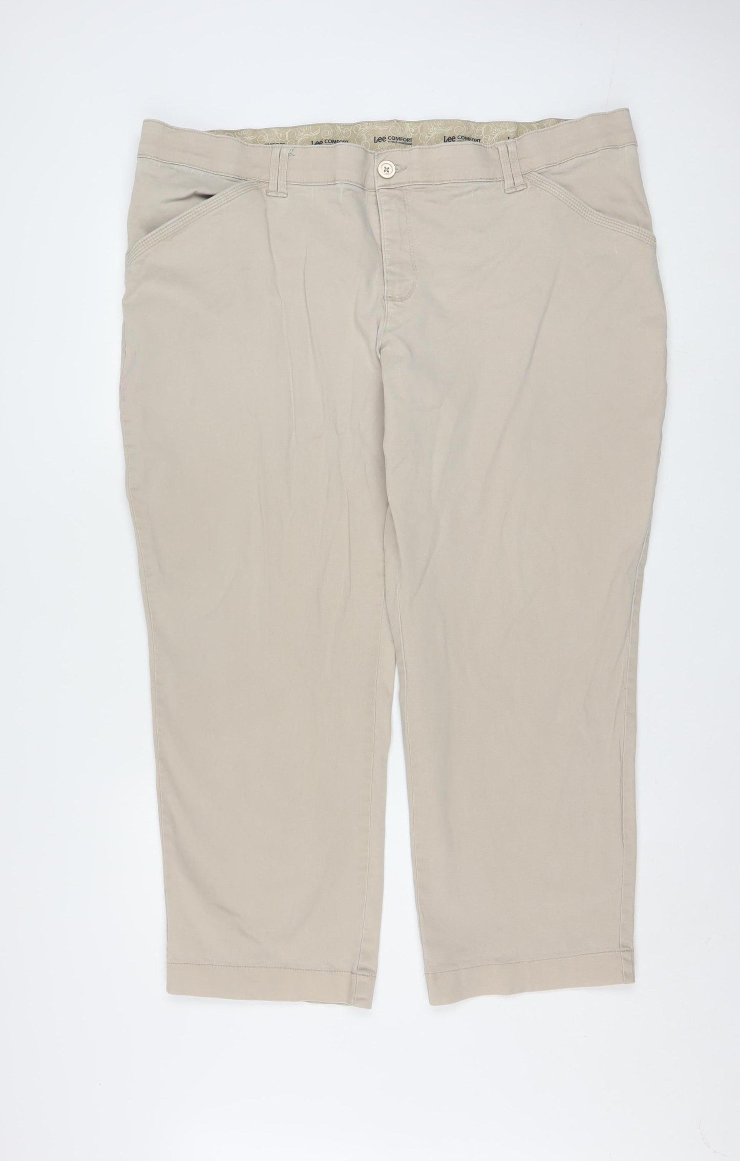 Lee Comfort Beige Cotton Blend Chino Trousers 24W Mens Classic Fit