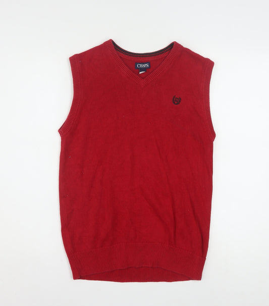 Chaps Womens Red Cotton V-Neck Sleeveless Knit Jumper Vest XL