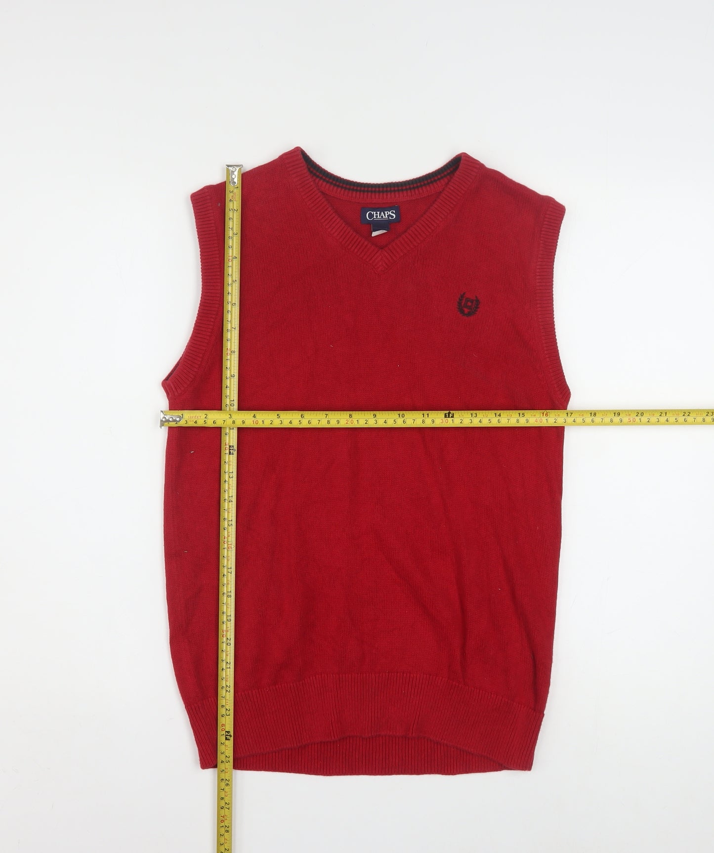 Chaps Womens Red Cotton V-Neck Sleeveless Knit Jumper Vest XL
