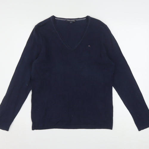 Tommy Hilfiger Men's Blue V-Neck Cotton Knit Jumper M
