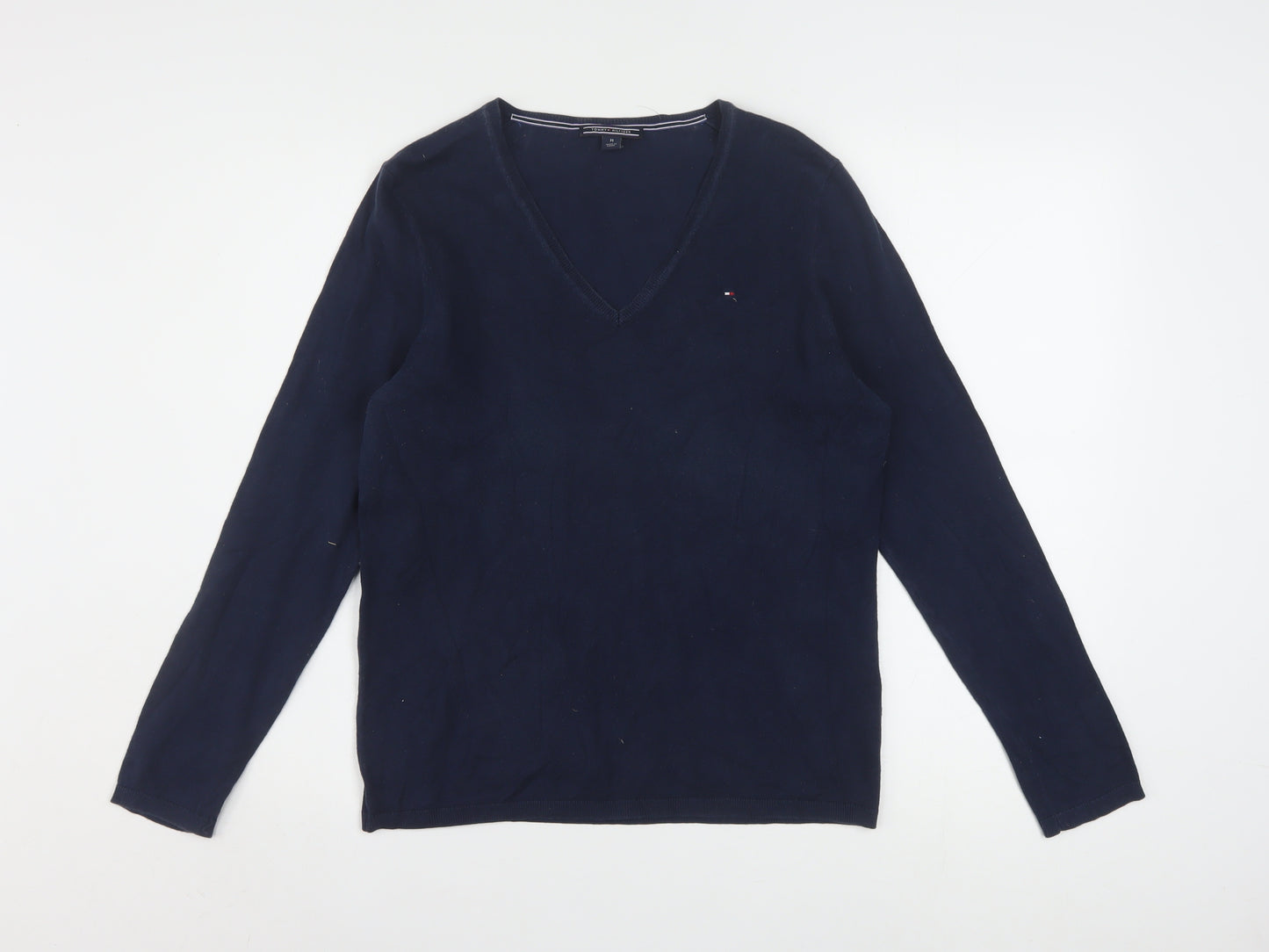 Tommy Hilfiger Men's Blue V-Neck Cotton Knit Jumper M
