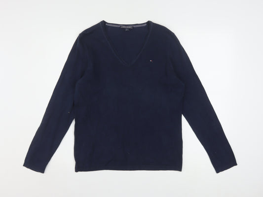 Tommy Hilfiger Men's Blue V-Neck Cotton Knit Jumper M
