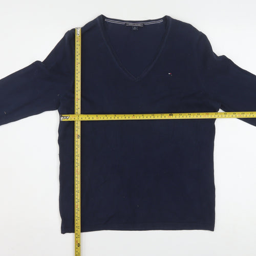 Tommy Hilfiger Men's Blue V-Neck Cotton Knit Jumper M