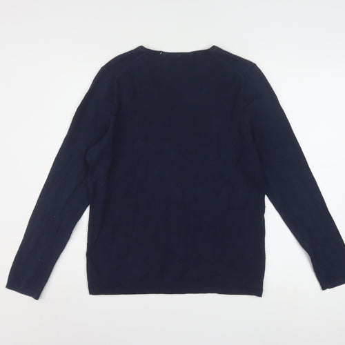 Tommy Hilfiger Men's Blue V-Neck Cotton Knit Jumper M