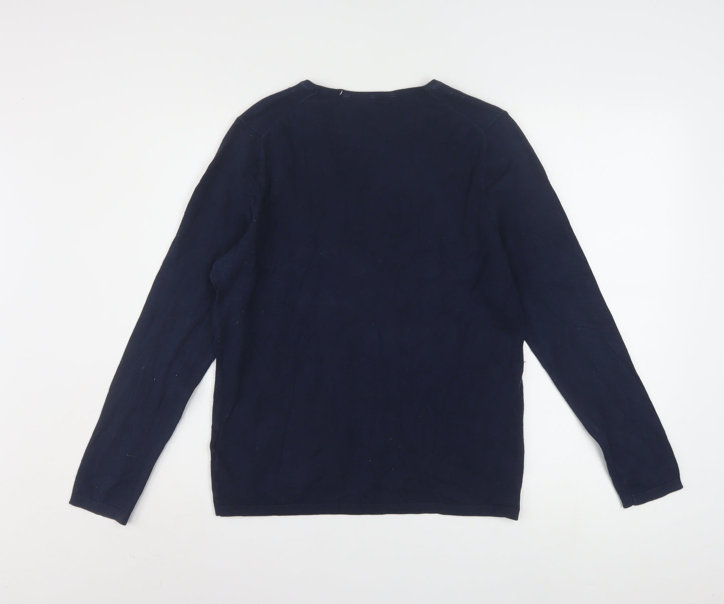 Tommy Hilfiger Men's Blue V-Neck Cotton Knit Jumper M